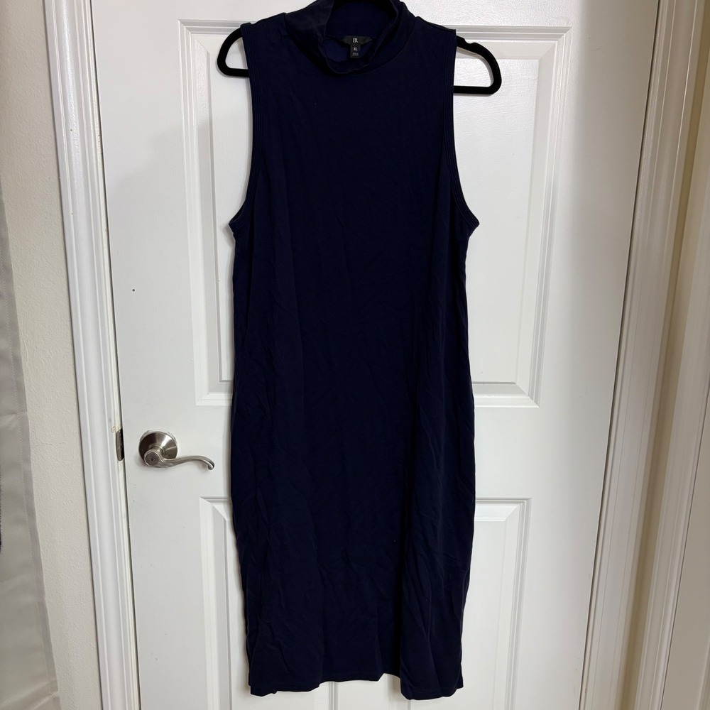 Banana Republic Navy Blue Sleeveless Mock Neck Midi Dress XL Lyocell Blend Slit